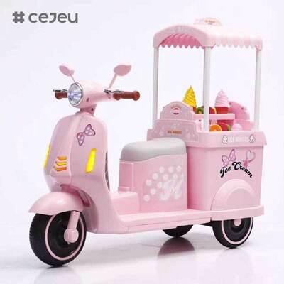 CJ-YT-368 Voiture électrique pour enfants 3-7 ans, avec batterie, musique et lumières, moto électrique pour enfants sur le thème des glaces