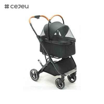 CJ-HQ-268 Dernier chariot pour animaux de compagnie en fer confortable et réglable amovible léger pliable à 4 roues pour chien et chat cage de support séparable