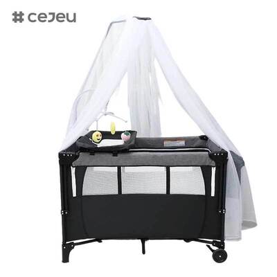 CJ-DM-YC-501 Lit de jeu pliable pour bébé, berceau, grand lit d'assemblage, portable, mobile, lit à bascule pour nouveau-nés