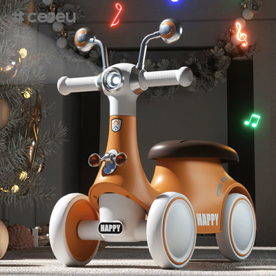 Conception en forme d'escargot + roues EVA + matériau PP, avec musique, lumières, rose/orange/vert, trois couleurs, pour garçons et filles