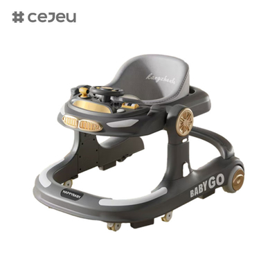 CJ-958, baby walker, orange gris kaki, musique/lumières 6 réglage de hauteur, pliable en un clic, taille 58*60*75,