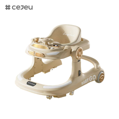 CJ-958, baby walker, orange gris kaki, musique/lumières 6 réglage de hauteur, pliable en un clic, taille 58*60*75,