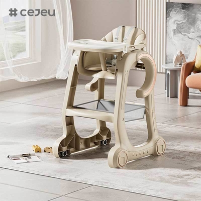 CJ-SH-S08 Chaise haute bébé Chaise d'alimentation pour bébés et tout-petits avec plateau réglable, roues de verrouillage et coussin en PU lavable