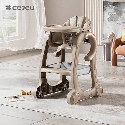 CJ-SH-S08 Chaise haute bébé Chaise d'alimentation pour bébés et tout-petits avec plateau réglable, roues de verrouillage et coussin en PU lavable