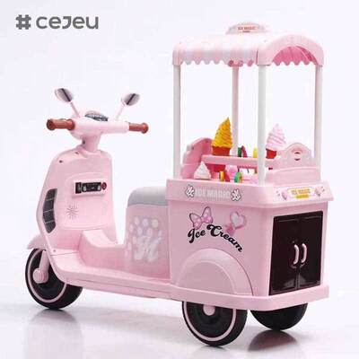 CJ-YT-368 Voiture électrique pour enfants 3-7 ans, avec batterie, musique et lumières, moto électrique pour enfants sur le thème des glaces